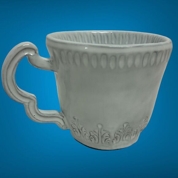 Set Of 2 Vietri Incanto Leaf Stone White Coffee Tea Mugs Handmade In Italy NWT - Picture 8 of 16